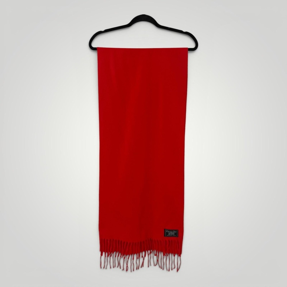 VTG Christian Dior Scarf Womens Red Fringe Cashmaire Acrylic England 36‎ inches - Picture 3 of 6